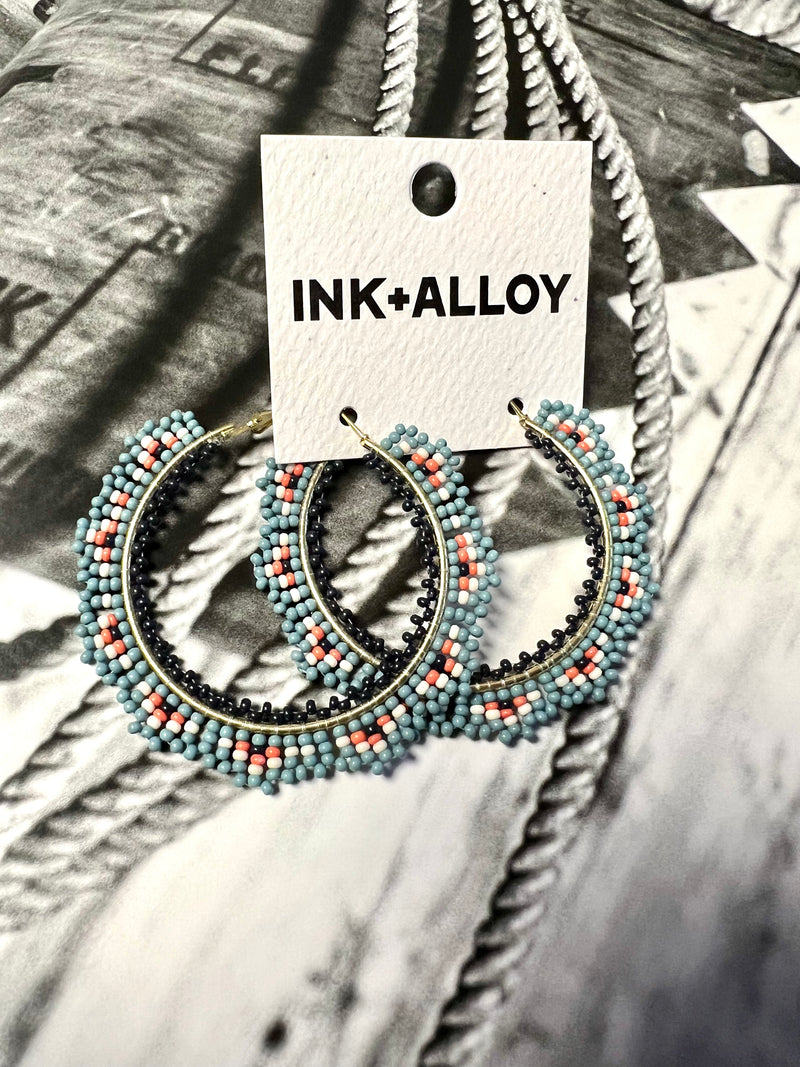 Ink + Alloy Eve Angles Beaded Hoop Earrings Blue