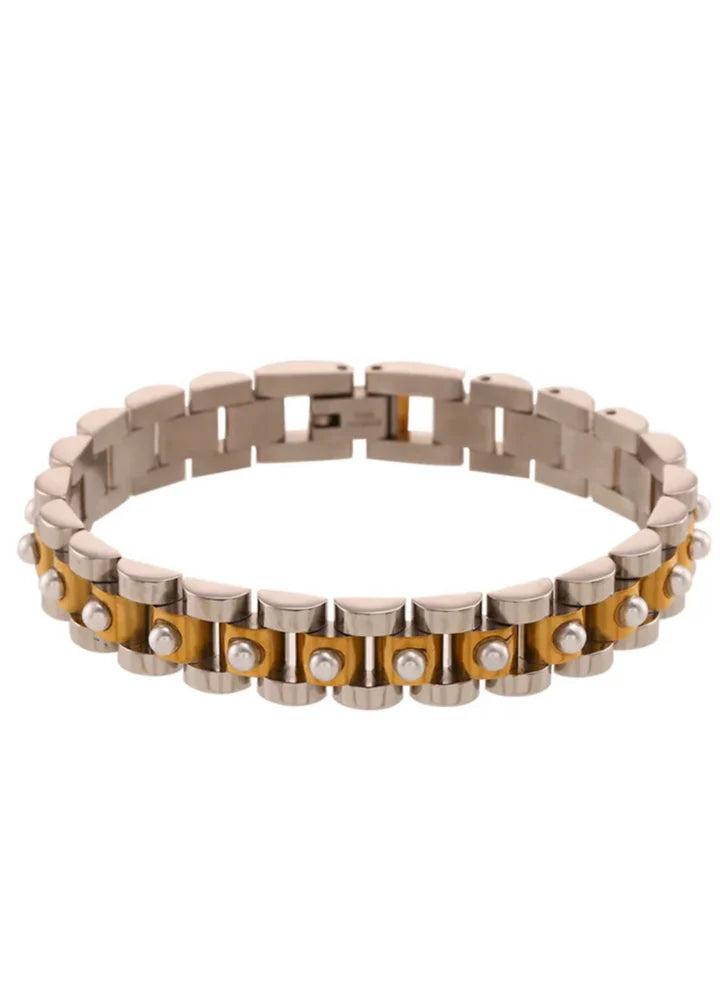 HJane- Two Tone Wristwatch Pearl Chain Bracelet