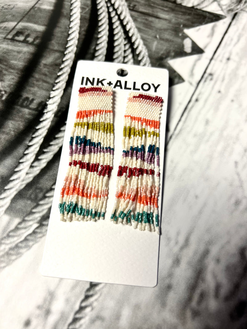 Ink + Alloy Luxe Belle Stripes Beaded Fringe Earrings