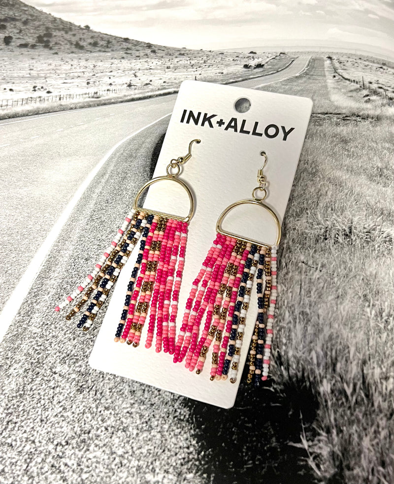 Ink + Alloy Allison Mixed Checker Fringe Earrings