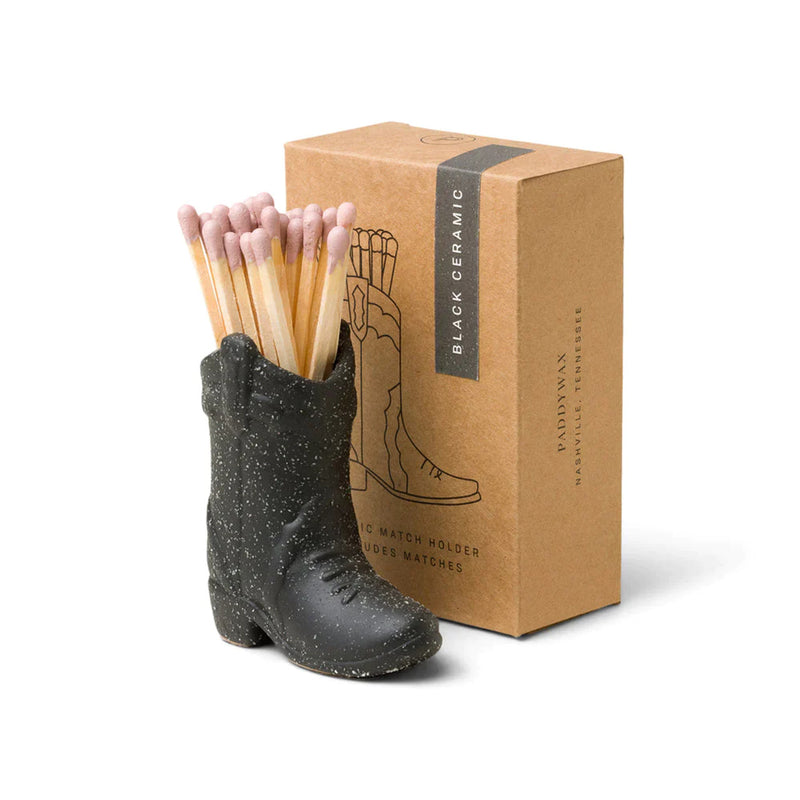 Paddywax- Ceramic Vintage Boot Match Holder- Black