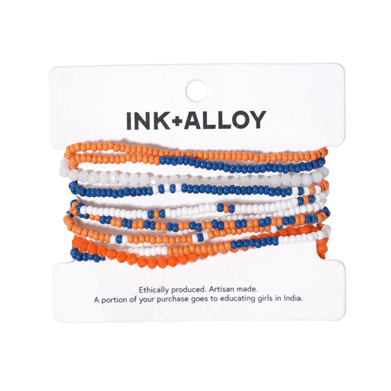 Ink + Alloy Color Block Beaded Bracelets Orange/Blue