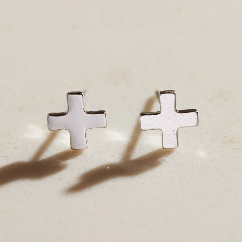 Nickel & Suede- Cross Studs Silver