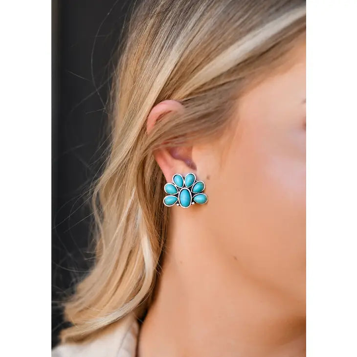 West & Co- Half Flower Turq Post Earrings