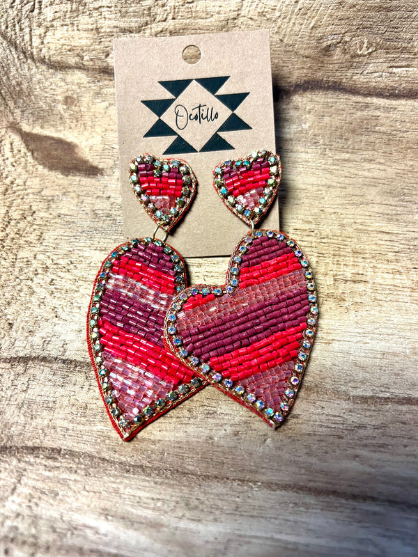 Double Heart Beaded Earrings- Large