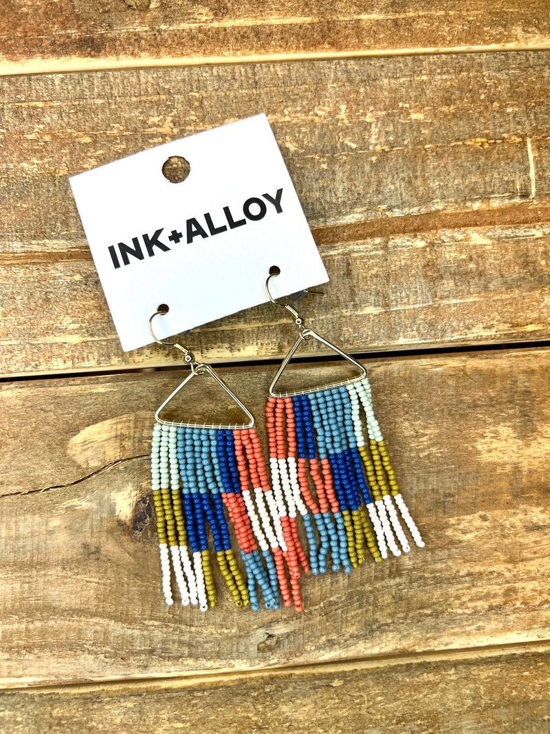 Ink + Alloy Coastal Checkered Fringe Earrings