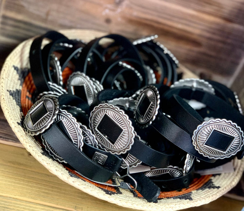 Black Western Concho Belt