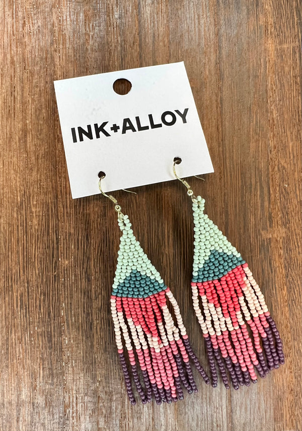 Ink + Alloy Pink/Teal Diamond Fringe Earrings